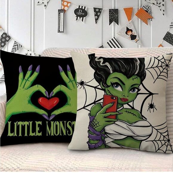 Halloween F.ran-Kens Tein Decorative Throw Pillow Covers 18 X 18 Set Of 4, - Picture 3 of 7